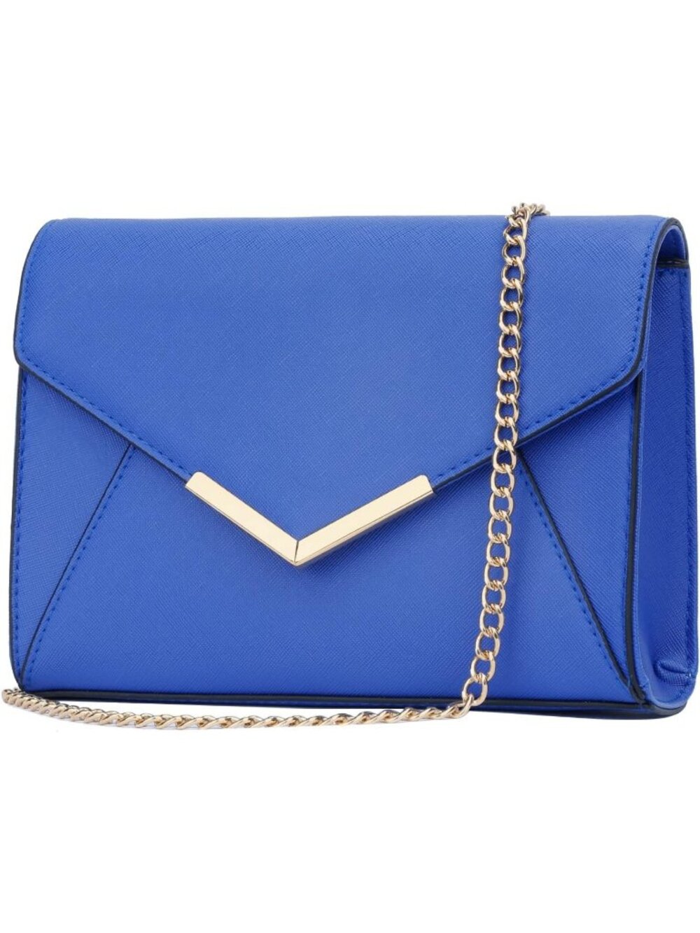 Women Royal Blue Faux Leather Envelope Clutch Purse Crossbody Chain Evening Bag